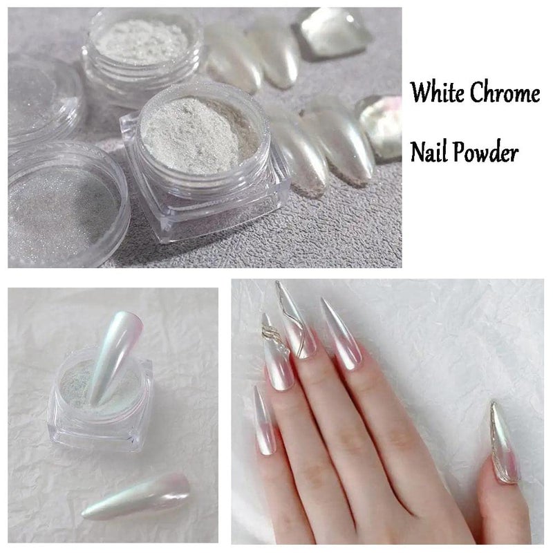 Furimuk 2 Boxes of Pearl Chrome Nail Powder Glazed Gold White Pearl Chrome Nails Powder, High Gloss Glitter Nail Art Ice Aurora Dust Nail Powder for Manicure Decorations - Image 3